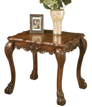 English Elm Cherry Oak End Table - Elegant Claw Leg Design With Scalloped Top & Floral Motifs For Timeless Charm B062P209072
