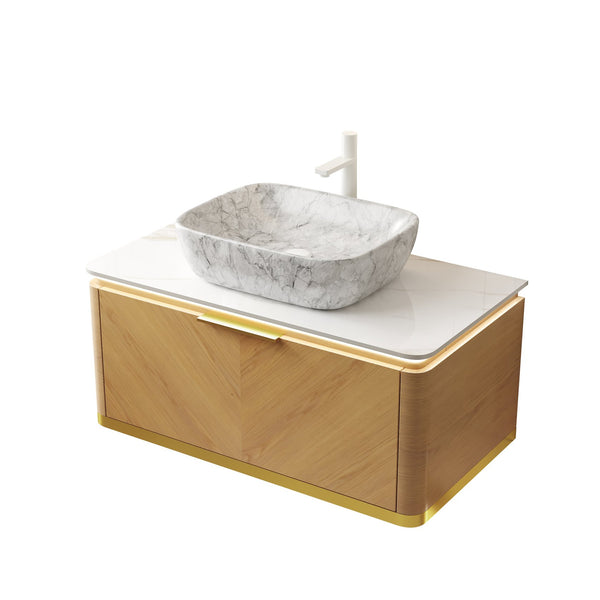 English Elm Dipa 36" Floating Bathroom Vanity With Vessel Sink, Marble Top, Sensor Light & Stylish Storage Solutions W2615S00303