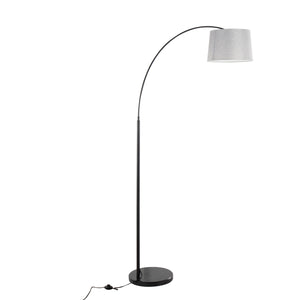 English Elm March Contemporary Floor Lamp: Modern Black Marble Base & Grey Linen Shade For Stylish Ambiance B202S01368