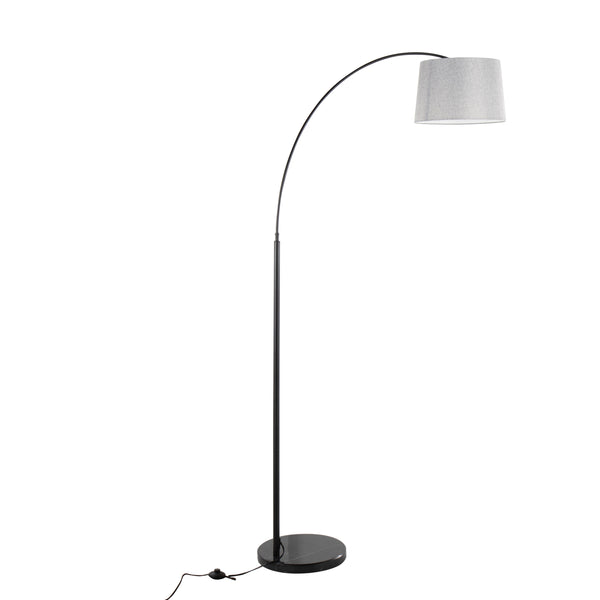 English Elm March Contemporary Floor Lamp: Modern Black Marble Base & Grey Linen Shade For Stylish Ambiance B202S01368