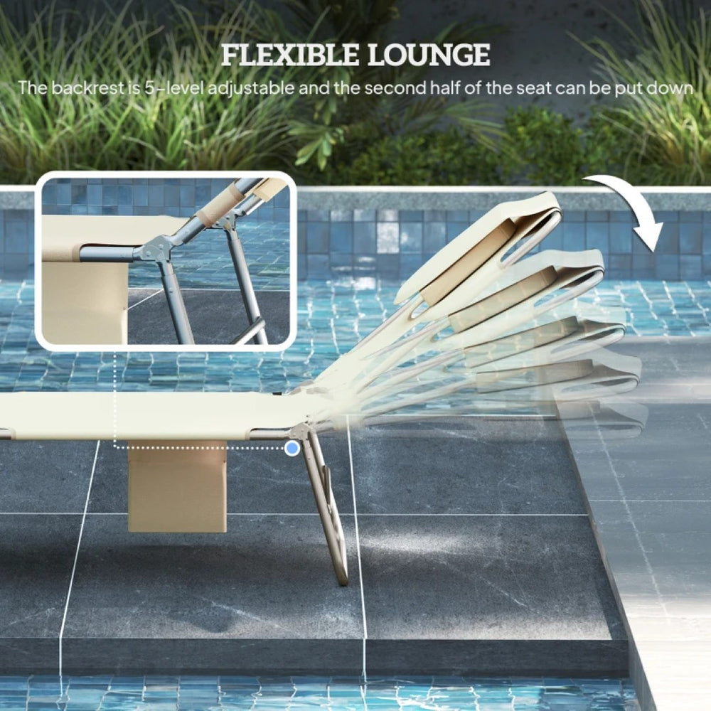 English Elm Handy Tri-fold Outdoor Lounger with Face Cavity Steel Frame Oxford Fabric Tanning Bed Beige T3971P481332