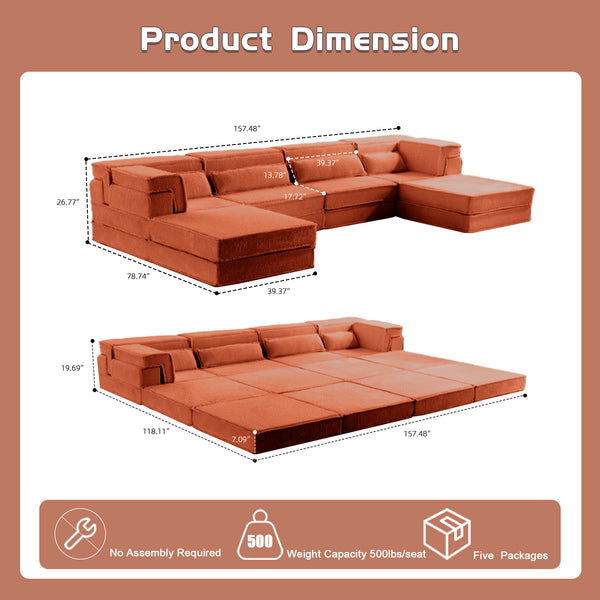 English Elm Compression Mahjong Sofa: Versatile No Assembly Modular Floor Sofa Bed For Cozy Living Spaces W3723S00038