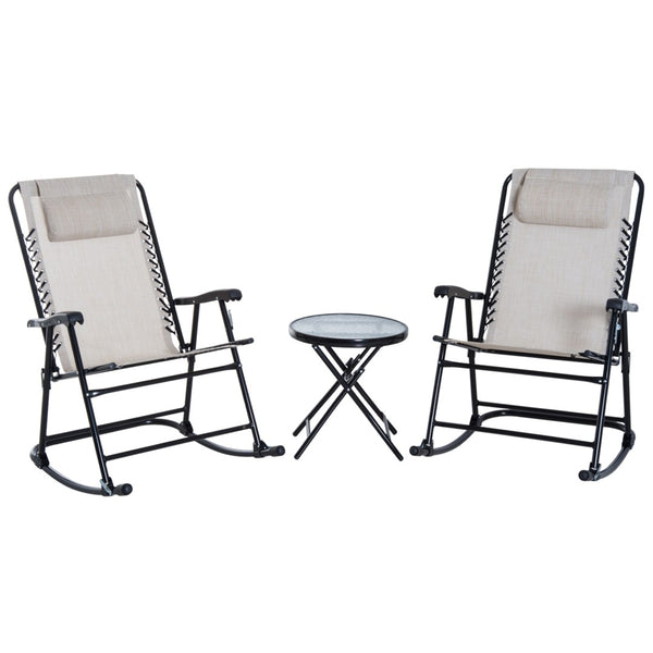 English Elm Outsunny 3-Piece Outdoor Rocking Chair Set With Glass Table & Headrests – Portable Comfort For Patio W2225P200618-GIGA