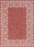 Unique Loom Outdoor Border Floral Border Machine Made Floral Rug Rust Red, Ivory 7' 1" x 10' 0"