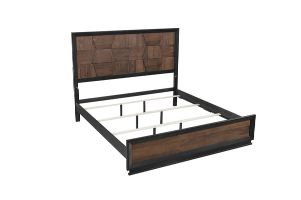 English Elm Houston Queen Bedroom Set Walnut Espresso Wood with Geometric Panel Design B009S01697