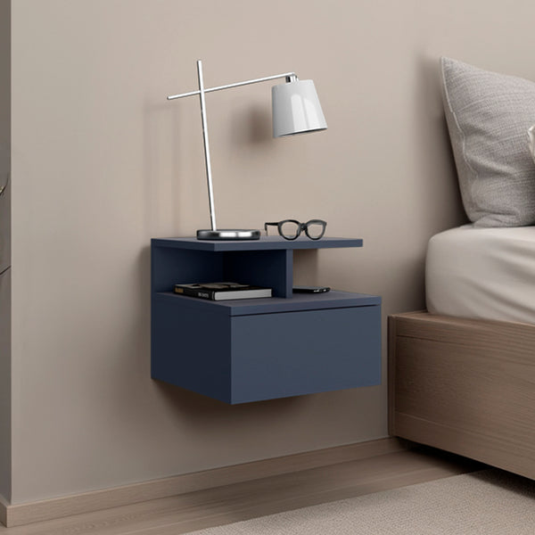 English Elm Adele Navy Blue Floating Nightstand with Drawer & Dual Shelves, Easy Assemble, Space-Saving Storage B200P378369