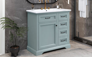 English Elm Christopher Knight Home® - 36" Bathroom Vanity with Ceramic Sink, Soft-Close Doors, 4 Drawers & Ample Storage, Freestanding Grey N759P223021E