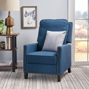English Elm Christopher Knight Home® - 27.5" Wide Manual Standard Recliner with Plush Upholstery, Nailhead Trim & Contemporary Pushback Comfort Navy Blue 62808.00