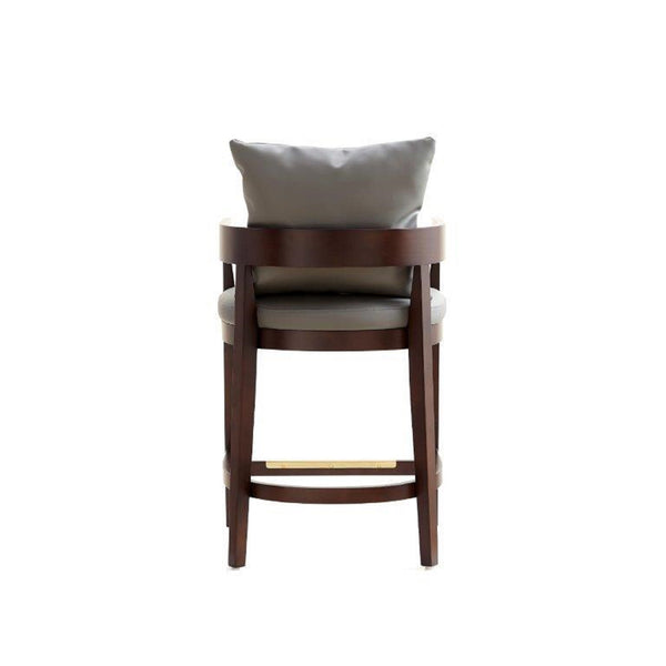 English Elm Ritz Wood Upholstered Counter Stool with Faux Leather, Walnut Finish, Gold Footrest, Fully Assembled Grey B365P398010