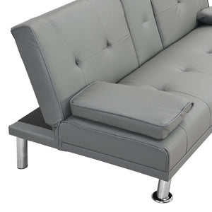 English Elm Sofa Multifunctional Grey Futon PVC with Wood Frame, Stainless Legs, Armrests & 600LB Capacity W2297P247516