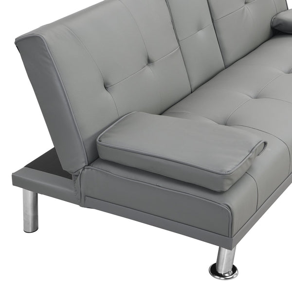English Elm Sofa Multifunctional Grey Futon PVC with Wood Frame, Stainless Legs, Armrests & 600LB Capacity W2297P247516