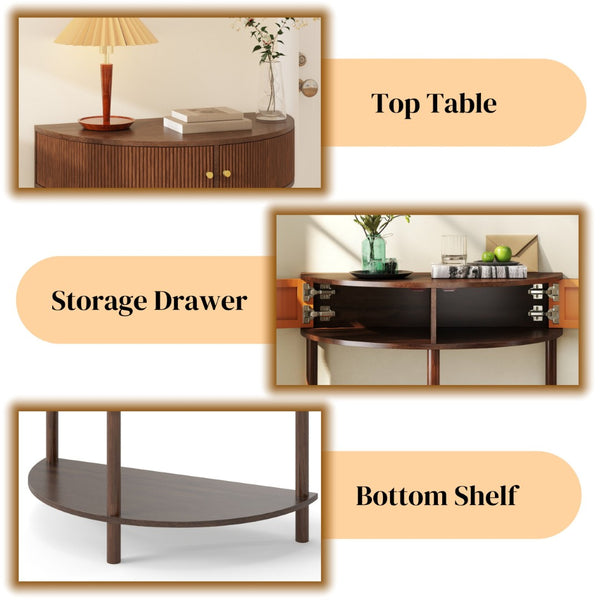 English Elm Artisan-crafted Demi-lune Console Table Wave Drawer Fronts Warm Wood Entryway W2557P294041