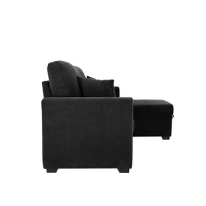 English Elm Sleeper Sectional with Pull Out Bed Reversible Chaise Storage Black Polyester Sofa W5568S00040