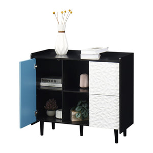 English Elm Sideboard Buffet Cabinet – Modern Black & Red Storage With 2 Drawers, Open Shelves For Stylish Organization W409P176583-GIGA