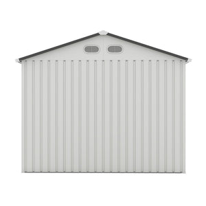 English Elm Outdoor Metal Storage Shed 8x8 Ft with Four Windows and Lockable Double Doors White W1598S00037