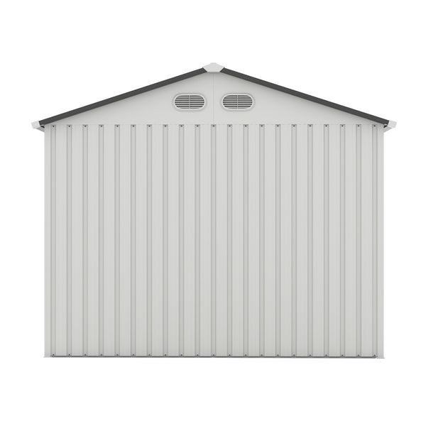 English Elm Outdoor Metal Storage Shed 8x8 Ft with Four Windows and Lockable Double Doors White W1598S00037