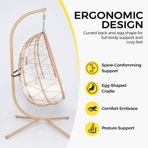 English Elm Hanging Egg Swing Chair Pe Wicker Foldable Frame with Cushion for Patio or Bedroom T5880P497565