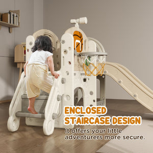 English Elm Qaba Toddler Indoor Playset with Slide Climber Crawl Tunnel and Basketball Hoop W2225P229340