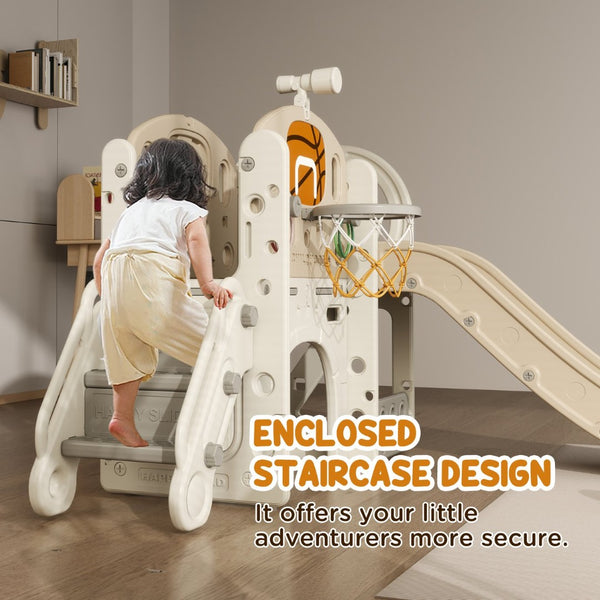 English Elm Qaba Toddler Indoor Playset with Slide Climber Crawl Tunnel and Basketball Hoop W2225P229340