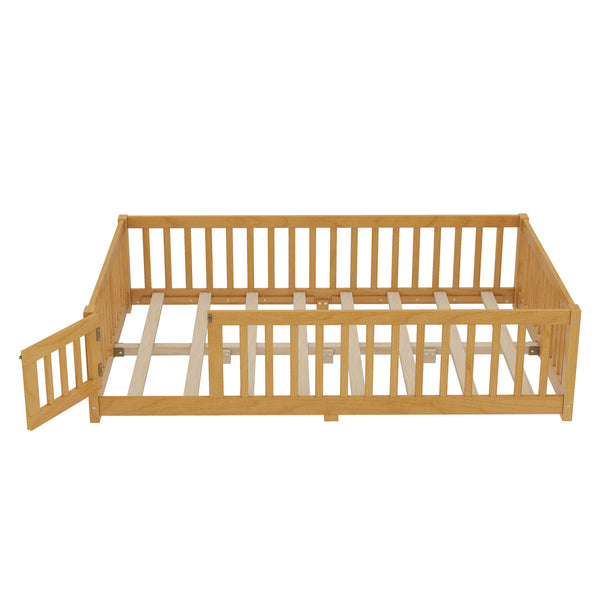 English Elm Full Floor Bed with Safety Guardrails and Play Door for Kids, Low Profile Pine Frame, 550lb Capacity Natural W1580P338952