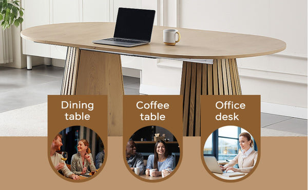 English Elm Wooden Dining Table - Extendable Space-Saving Design For Dining, Office, Or Coffee Use, Stylish Oval Top W3590P355171-GIGA