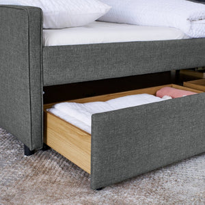 English Elm Twin Size Upholstery Sofa Bed With Led Lights & Storage Drawers, Wireless Charging, Grey Linen Design W1413S00055-GIGA