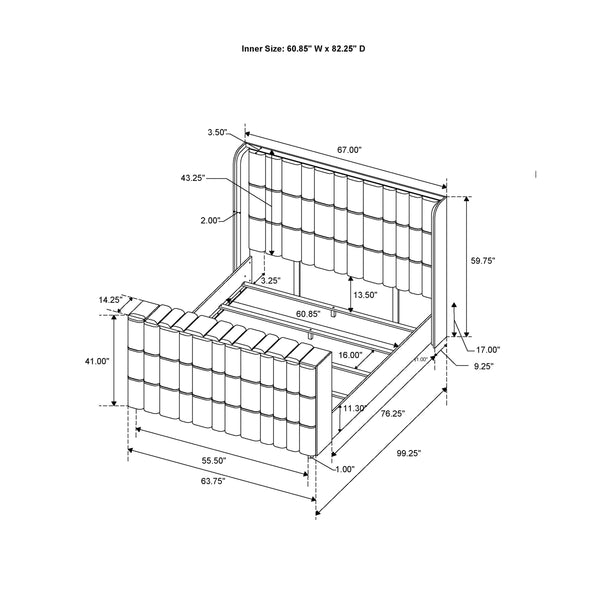 English Elm Isaiah Luxury Bed with 50" TV Lift, Built‑In Speakers, LED Lighting and Fireplace in White/Black Queen B201S00411
