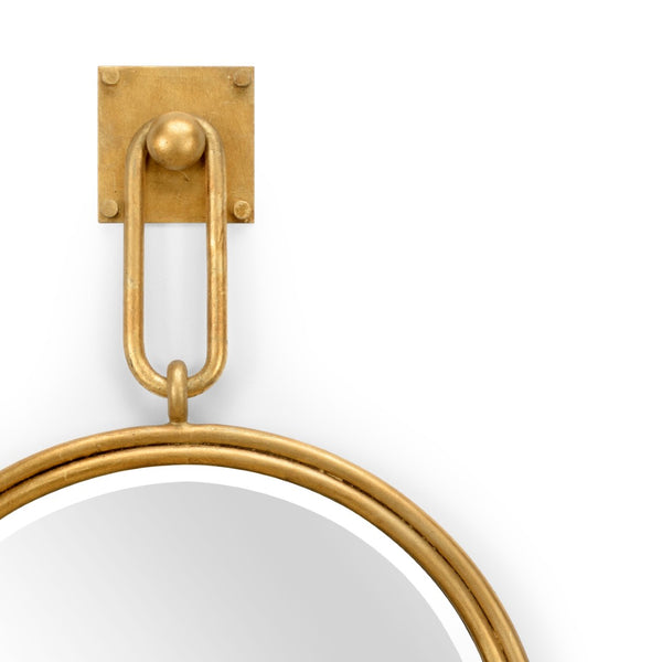 Wildwood Grenada Round Mirror In Antique Gold Leaf — 33" X 22" Beveled Glass, Iron Frame, Statement Focal Point 296034