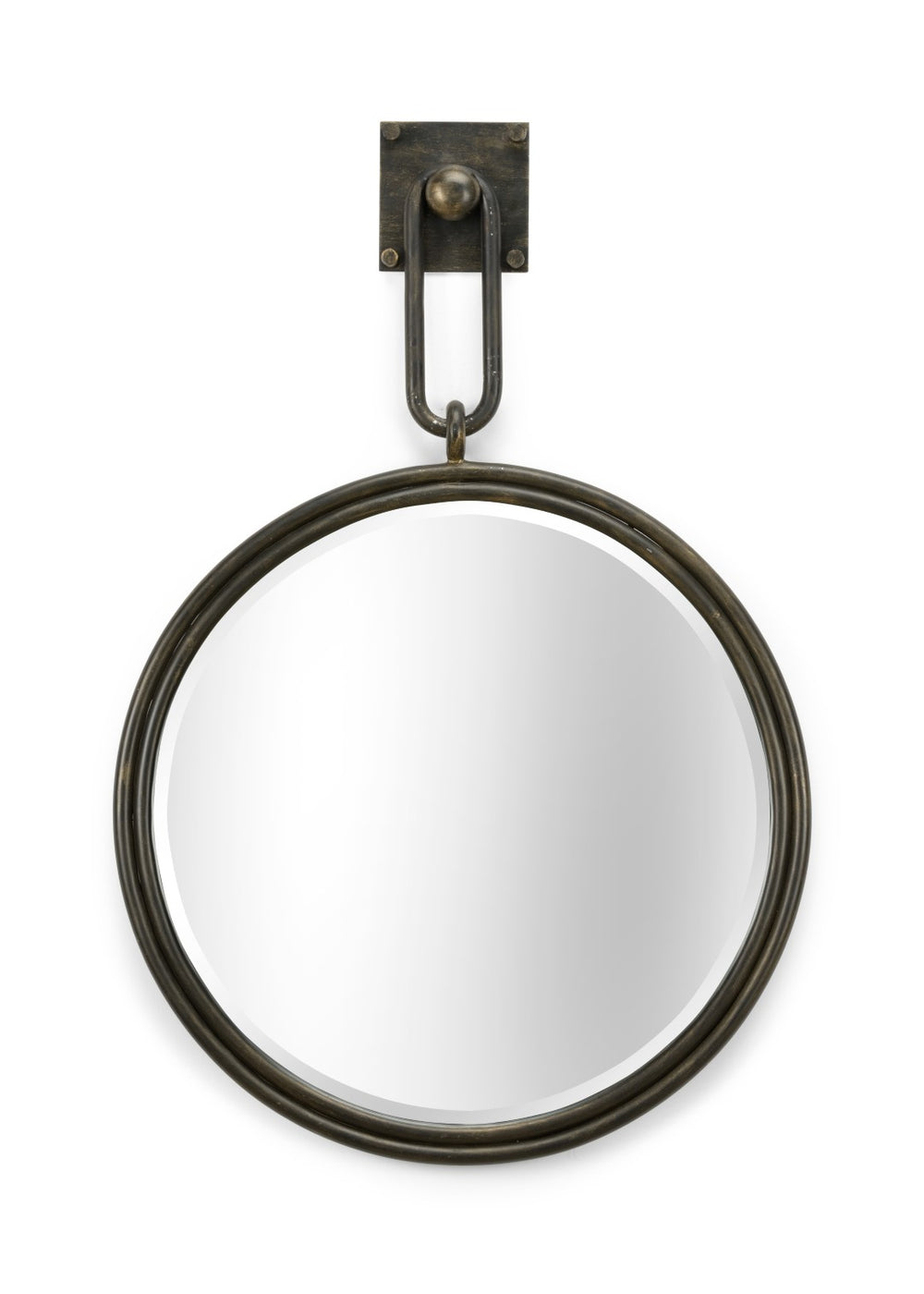Wildwood Grenada Mirror Bronze — 33"H X 22"W Beveled Glass, Antique Bronze Iron Frame With Square Hook Detail 296035