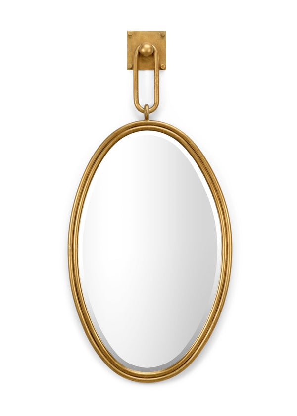 Wildwood Tobago Oval Mirror In Antique Gold Leaf, 41" X 19.5" Beveled Glass On Square Hook, Statement Piece 296036