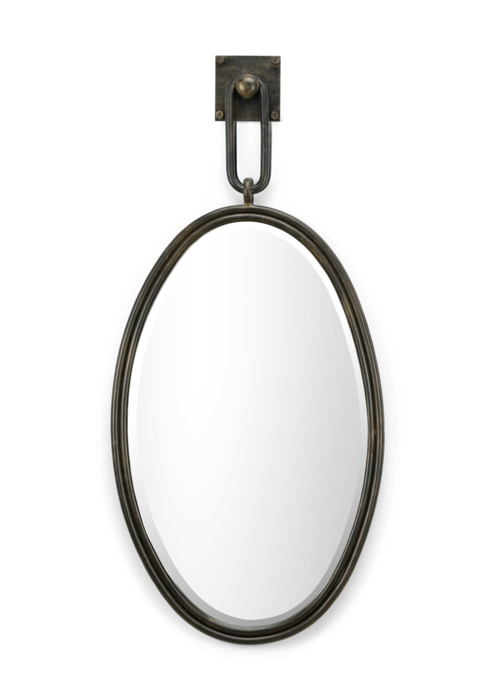Wildwood Tobago Oval Mirror With Antiqued Bronze Iron Frame, Beveled Glass & Square Hook — Elegant Focal Piece 296037