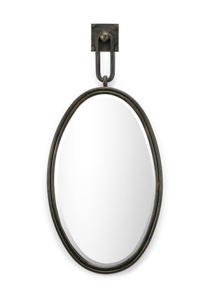 Wildwood Tobago Oval Mirror With Antiqued Bronze Iron Frame, Beveled Glass & Square Hook — Elegant Focal Piece 296037