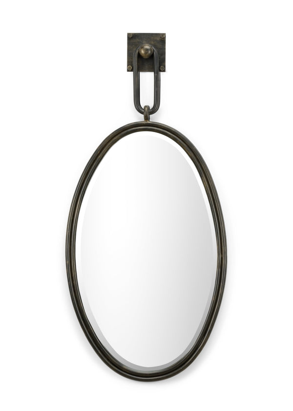 Wildwood Tobago Oval Mirror With Antiqued Bronze Iron Frame, Beveled Glass & Square Hook — Elegant Focal Piece 296037