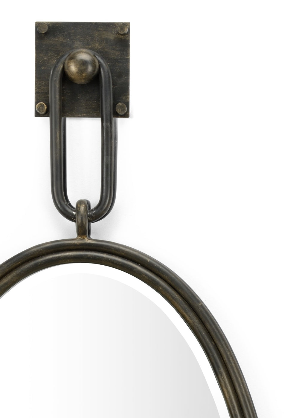 Wildwood Tobago Oval Mirror With Antiqued Bronze Iron Frame, Beveled Glass & Square Hook — Elegant Focal Piece 296037