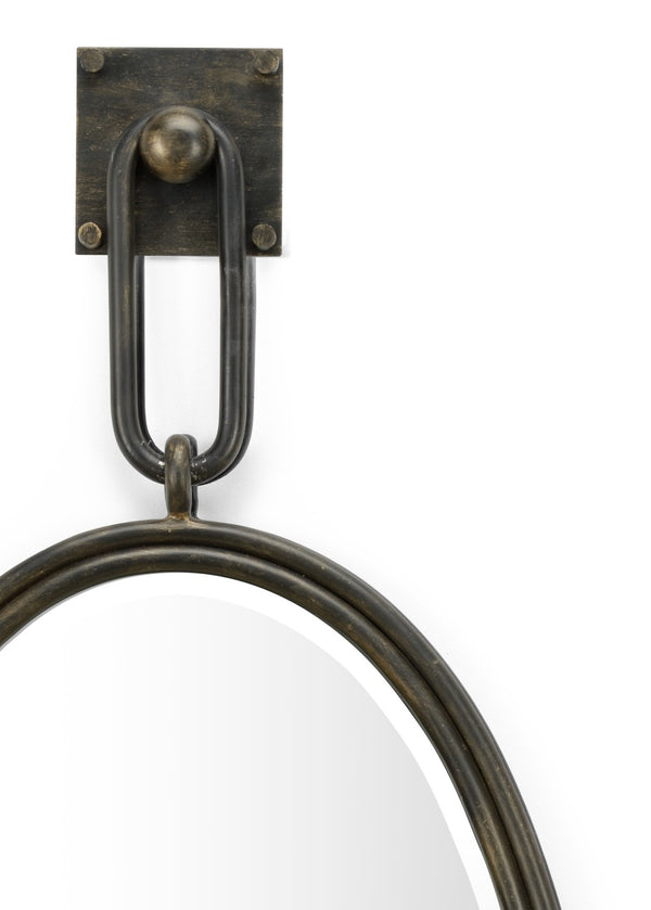 Wildwood Tobago Oval Mirror With Antiqued Bronze Iron Frame, Beveled Glass & Square Hook — Elegant Focal Piece 296037