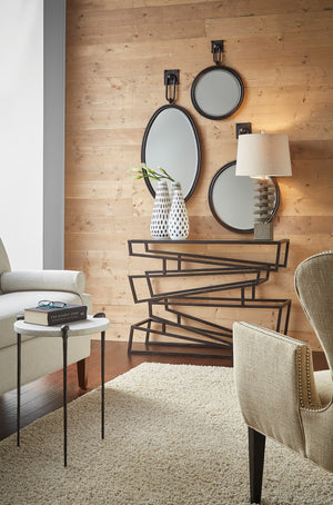 Wildwood Tobago Oval Mirror With Antiqued Bronze Iron Frame, Beveled Glass & Square Hook — Elegant Focal Piece 296037