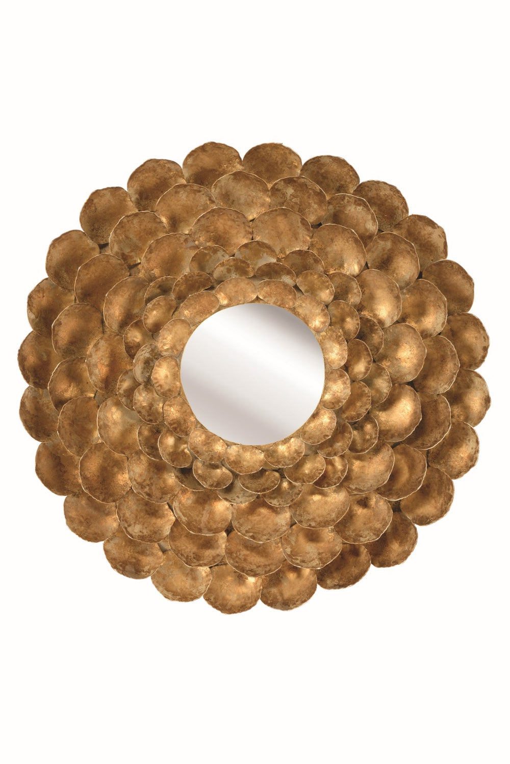 Wildwood Promenea Round Italian Petal Mirror, 24" Handcrafted Aged Gold Leaf Frame, Elegant Focal Piece 296039