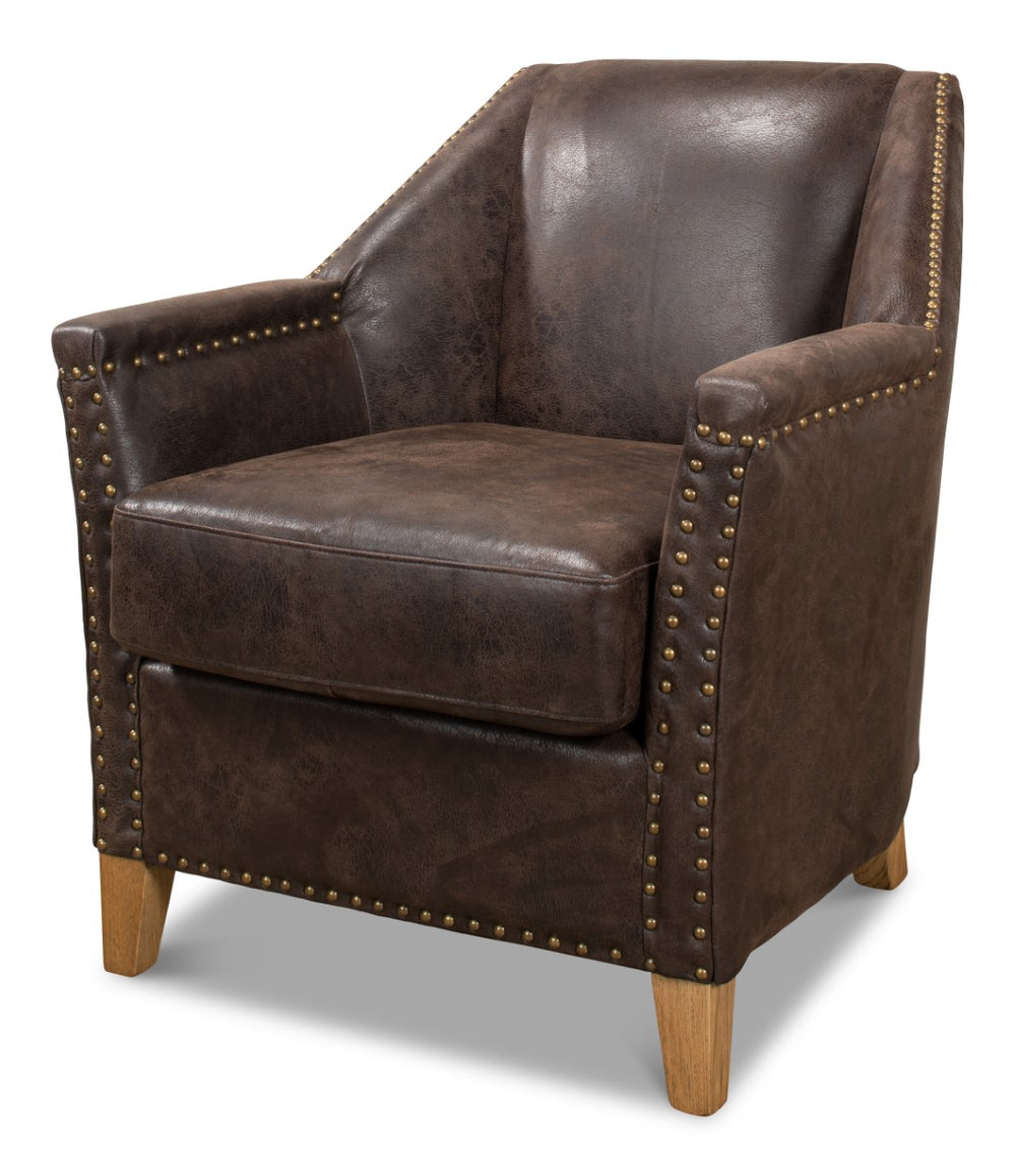 Sarreid Granville Leather Chair - Luxurious Antiqued Pigskin, American Oak Frame, Elegant Coffee Finish Brown  29607