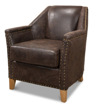 Sarreid Granville Leather Chair - Luxurious Antiqued Pigskin, American Oak Frame, Elegant Coffee Finish Brown  29607