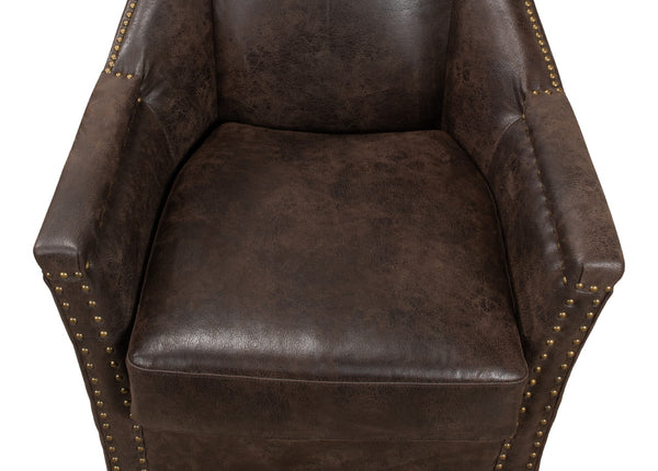 Sarreid Granville Leather Chair - Luxurious Antiqued Pigskin, American Oak Frame, Elegant Coffee Finish Brown  29607