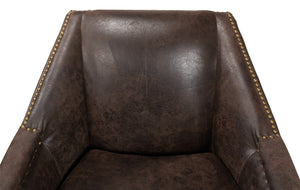 Sarreid Granville Leather Chair - Luxurious Antiqued Pigskin, American Oak Frame, Elegant Coffee Finish Brown  29607