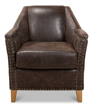 Sarreid Granville Leather Chair - Luxurious Antiqued Pigskin, American Oak Frame, Elegant Coffee Finish Brown  29607