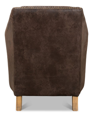 Sarreid Granville Leather Chair - Luxurious Antiqued Pigskin, American Oak Frame, Elegant Coffee Finish Brown  29607