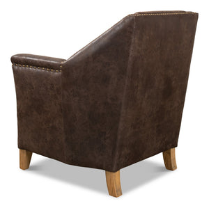 Sarreid Granville Leather Chair - Luxurious Antiqued Pigskin, American Oak Frame, Elegant Coffee Finish Brown  29607