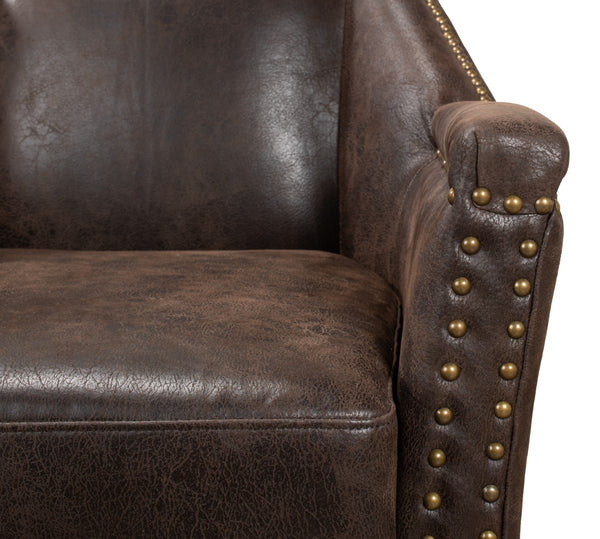 Sarreid Granville Leather Chair - Luxurious Antiqued Pigskin, American Oak Frame, Elegant Coffee Finish Brown  29607