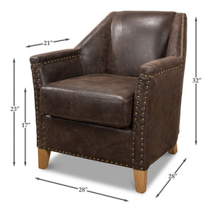 Sarreid Granville Leather Chair - Luxurious Antiqued Pigskin, American Oak Frame, Elegant Coffee Finish Brown  29607