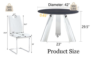 English Elm Table 5-Piece Modern Dining Set: 42-Inch Sintered Stone Round Table & 4 Ergonomic White Chairs W2920S00015-GIGA