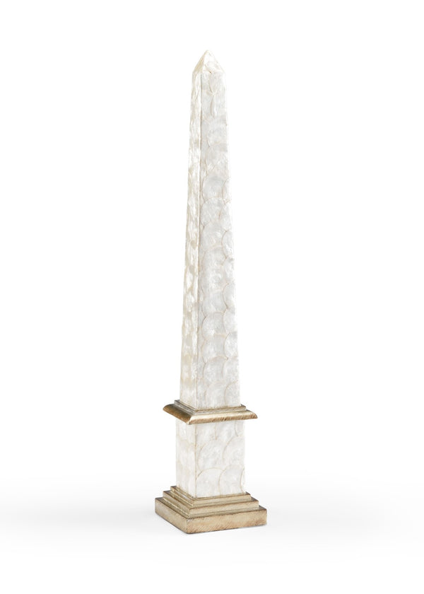 Wildwood Pearl Pylon Capiz Shell Sculpture With Antique Gold Accents — 30" Slim Decorative Accent For Mantels 296106