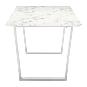 Homeroots 71" White And Silver Marble And Steel Sled Base Dining Table   296147