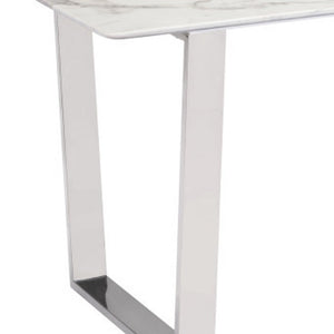 Homeroots 71" White And Silver Marble And Steel Sled Base Dining Table   296147